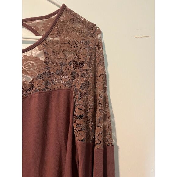 Torrid Super Soft Knits Bohochic Casual Mauve Long Sleeve Top w/Lace L(0)*READ - Picture 4 of 7